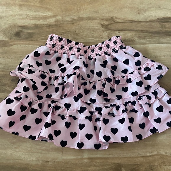 LoveShackFancy Other - Loveshackfancy Girls Billie Skirt Pink With Black Hearts Size 8 - 9 Yr Old